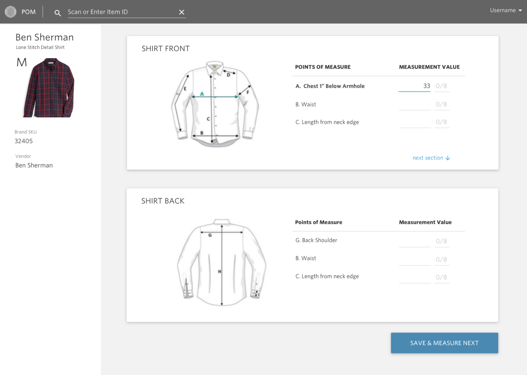 Points of Measure prototype screen